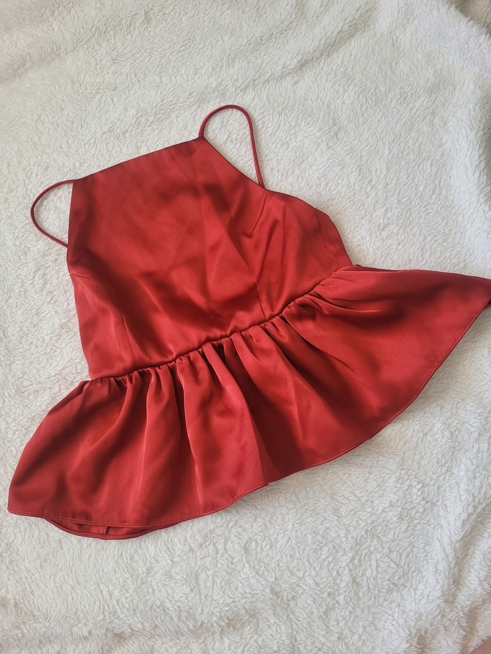 H&M Red Satin Peplum Top with Spaghetti Straps